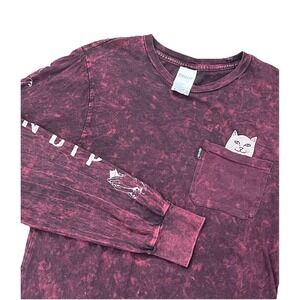 RIPNDIP Lord Nermal Shirt Men Size S Pocket Tee Burgundy Forest Wash Streetwear